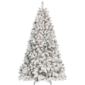 4ft Pre-lit Flocked Christmas Tree with 150 UL Lights & 21 Pine Cones & 366 Tips Snow Frosted Artificial Xmas Tree
