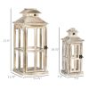 HOMCOM 2 Pack 28"/20" Large Rustic Wooden Lantern Decorative, Indoor/Outdoor Lantern for Home Decor (No Glass), Natural