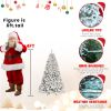 4ft Pre-lit Flocked Christmas Tree with 150 UL Lights & 21 Pine Cones & 366 Tips Snow Frosted Artificial Xmas Tree