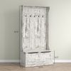HOMCOM 3-In-1 Entryway Bench with Coat Rack, Hall Tree with Bench and Shoe Storage, 5 Hooks for Hallway Distressed White | Aosom