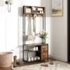 HOMCOM Hall Tree with Bench and Shoe Storage, 5-in-1 Entryway Bench with Coat Rack, 3 Storage Shelves, 2 Fabric Drawers, Brown