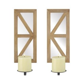 MIRRORED WOOD CANDLE SCONCE SET